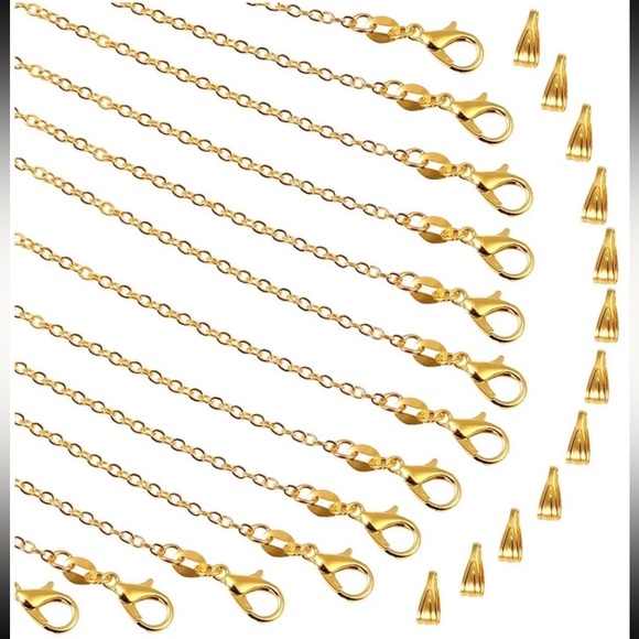 20pc 925 Gold Plated Cable Chains & Pinch Bails Jewelry Making Bundle diy Lot - Picture 12 of 12